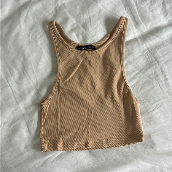 Zara Tan Ribbed Crop Top - Picture 1 of 1
